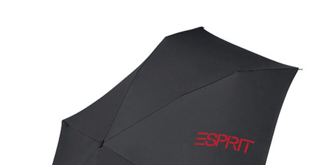 Černý skládací deštník Esprit s červeným logem