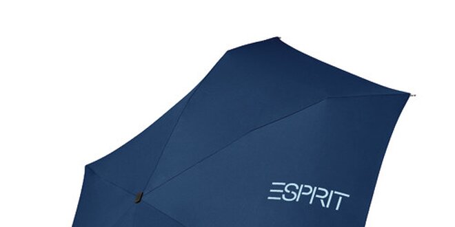 Tmavě modrý skládací deštník Esprit se světle modrým logem