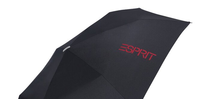 Malý černý cestovní deštník Esprit s červeným logem