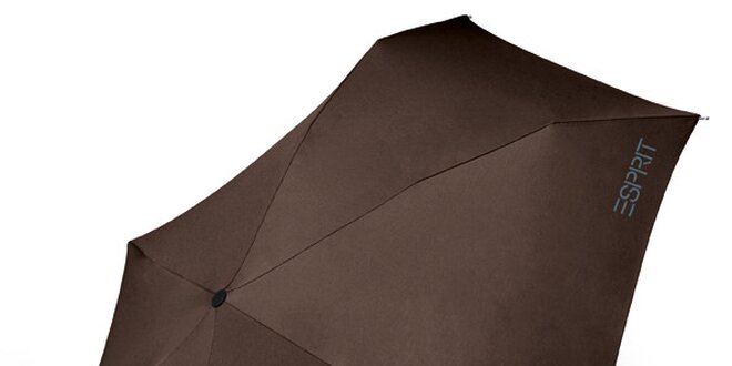 Tmavě hnědý skládací deštník Esprit se šedým logem