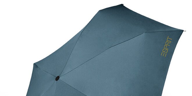 Skládací tyrkysově modrý deštník Esprit se zeleným logem