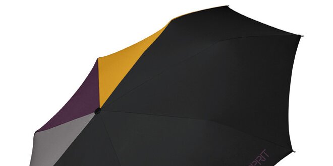 Černý skládací vystřelovací deštník Esprit s barevnými akcenty