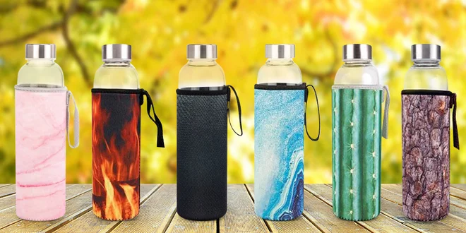 Skleněná láhev s neoprenovým obalem v 7 designech
