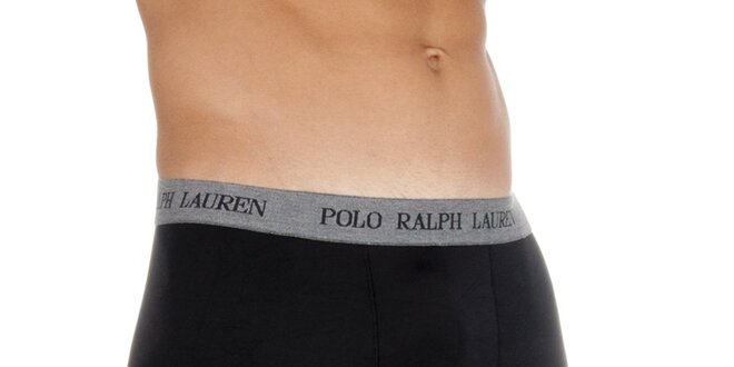 Pánské černé boxerky Ralph Lauren s šedivým pasem