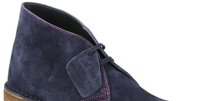 Dámské tmavě modré semišové kotníčkové boty Clarks s růžovým švem