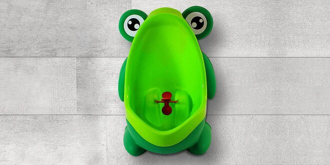 Dětský pisoár v zelené barvě s motivem žáby