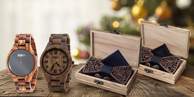 Dřevěné hodinky TIMEWOOD s motýlkem a knoflíčky