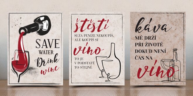 Cedulky s vtipnými hláškami o víně, 6 variant