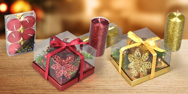 Sady vánočních svíček a svícnu v dárkovém balení