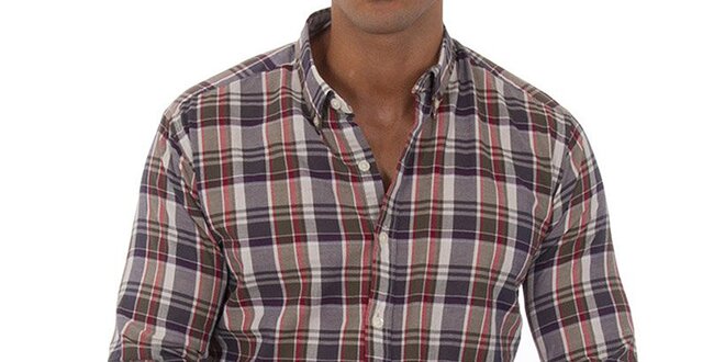 Pánská šedohnědá kostkovaná košile Tommy Hilfiger