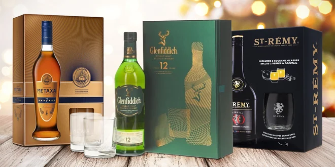 Dárková balení Rémy Martin, St-Rémy i Glenfiddich