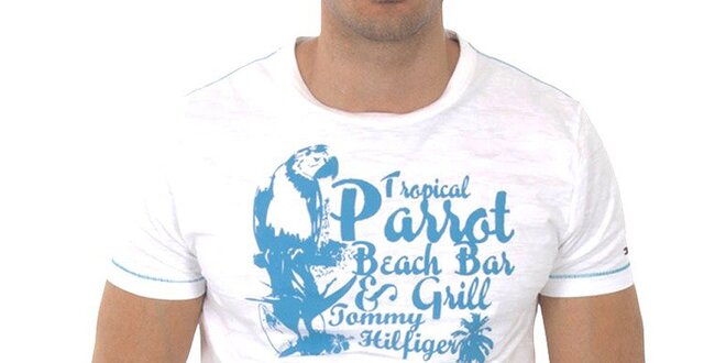 Pánské bílé tričko Tommy Hilfiger s modrým potiskem