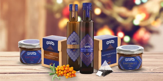 Dárková rakytníková sada: sirup, čaj, džem i hrnek