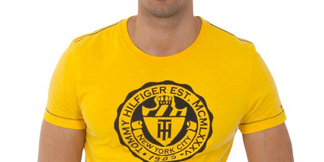 Pánské zářivě žluté tričko Tommy Hilfiger s potiskem