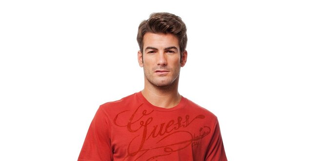 Pánské červené tričko Guess s potiskem