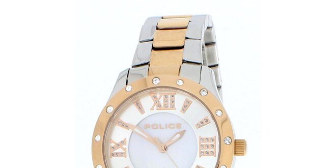 Dámské pozlacené analogové hodinky v zlato-stříbrné barvě Police