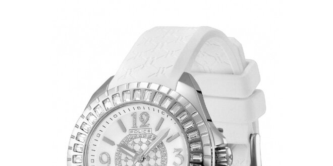 Dámské analogové hodinky s bílým řemínkem Police