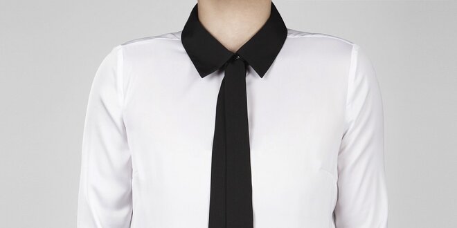 Dámská bílá saténová košile Dex s černými detaily a vázankou