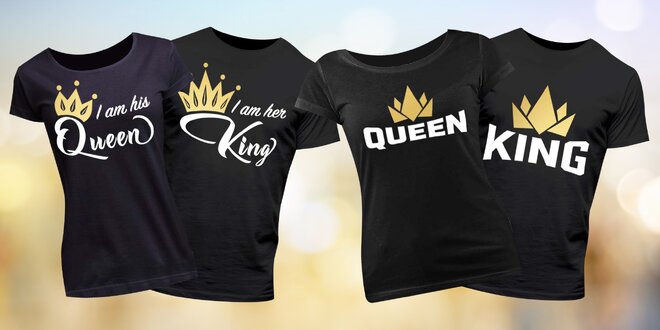 Párová trička s nápisy King a Queen, 100% bavlna