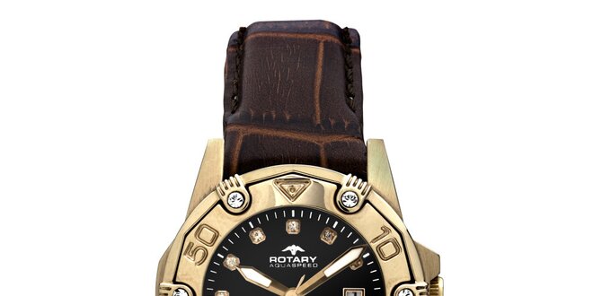Dámské pozlacené analogové hodinky s koženým řemínkem Rotary