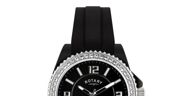 Dámské černé analogové hodinky s krystaly Rotary