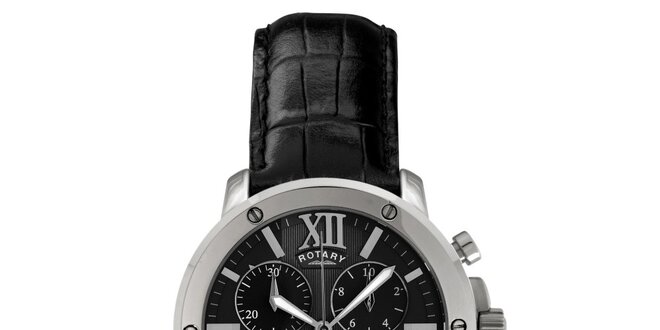 Pánské černo-stříbrné analogové hodinky s chronografem Rotary