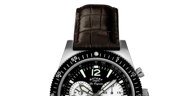 Pánské černo-hnědé hodinky s chronografem Rotary