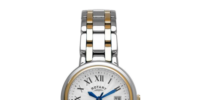Dámské ocelové stříbrno-zlaté hodinky Rotary s modrými ručičkami