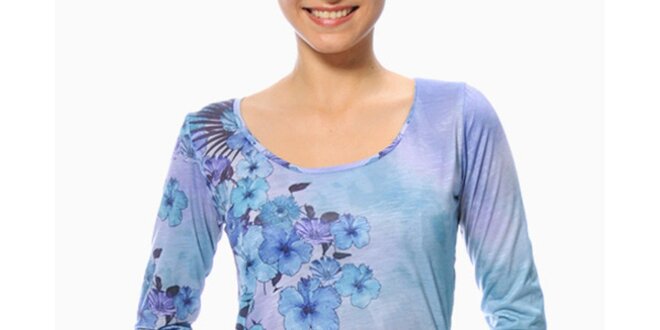 Dámské fialovo-modré tričko s květinovým rukávem Smash