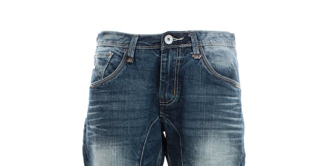 Pánské modré džínové kraťasy s šisováním Exe Jeans