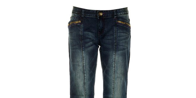 Dámské modré džíny s fialovými švy Exe