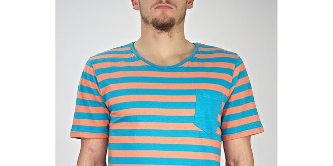 Pánské tyrkysovo-oranžové pruhované tričko Judge&Jury
