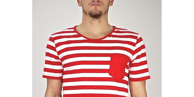Pánské červeno-bílé pruhované tričko Judge&Jury