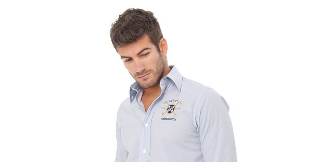 Pánská modrá kostičkovaná košile Valecuatro s výšivkou