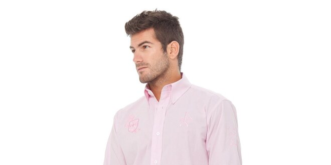 Pánská světle růžová kostičkovaná košile Valecuatro s výšivkou