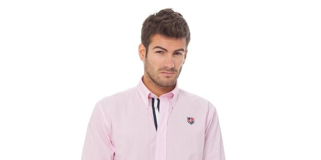 Pánská světle růžová proužkovaná košile Valecuatro s výšivkou