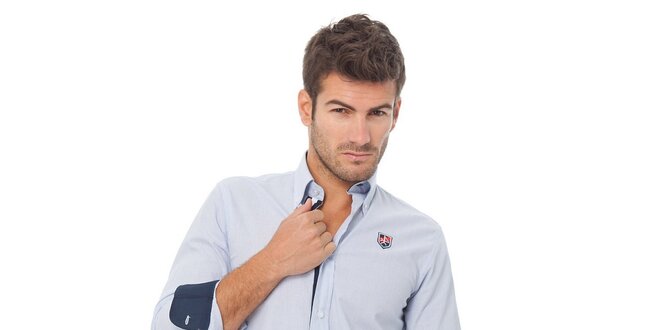 Pánská modrá proužkovaná košile Valecuatro s výšivkou