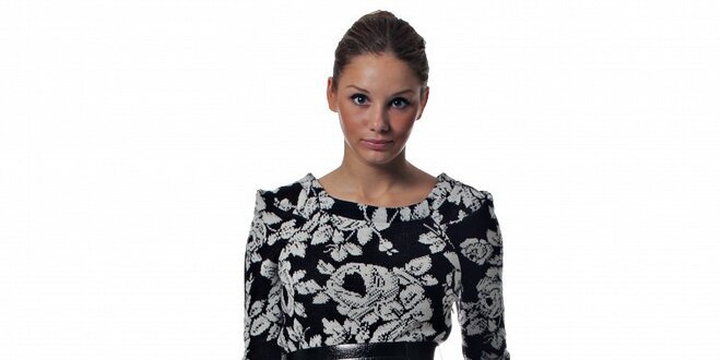 Dámské černobílé pletené šaty Miss Sixty s květinovým vzorem a páskem