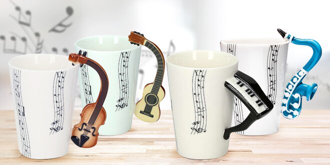 Ručně malované hudební hrnky: 5 různých nástrojů