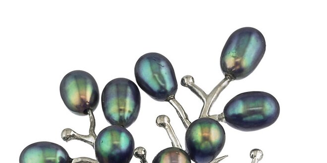 Korálová brož Orchira s modrými perlami