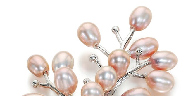 Korálová brož Orchira s růžovými perlami