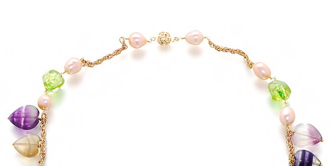 Dámský barevný náhrdelník z perel a drahokamů Orchira