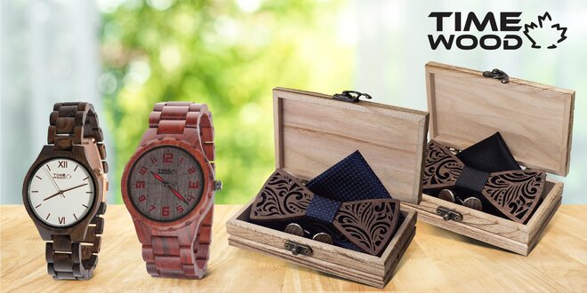 Dřevěné hodinky TIMEWOOD s motýlkem a knoflíčky