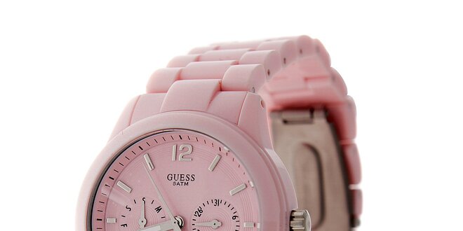 Dámské světle růžové náramkové hodinky Guess