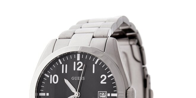 Pánské ocelové náramkové hodinky Guess s černým ciferníkem