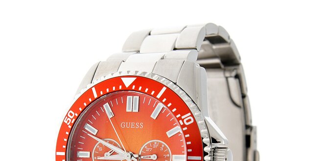 Pánské ocelové hodinky Guess s oranžovým ciferníkem