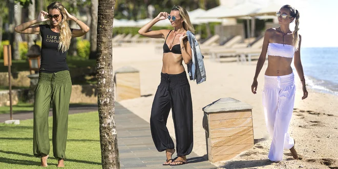 Pohodlné harémové kalhoty vyrobené na Bali