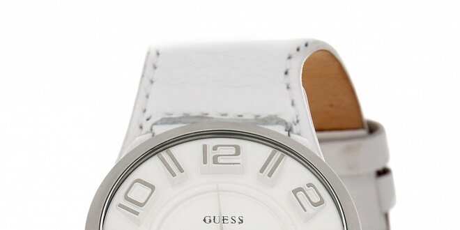 Pánské bílé hodinky Guess s koženým páskem