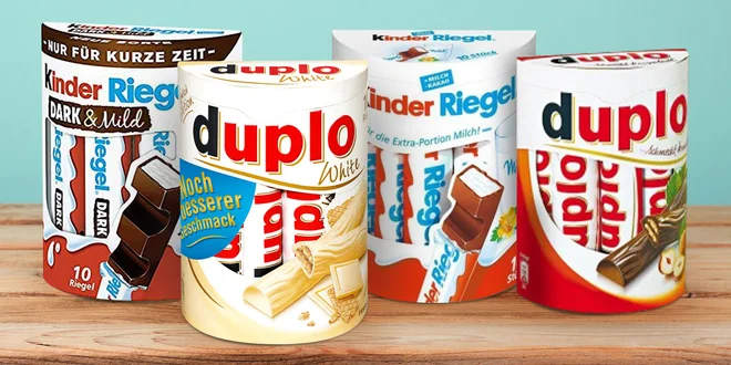 Čokoládové tyčinky Kinder a Ferrero Duplo