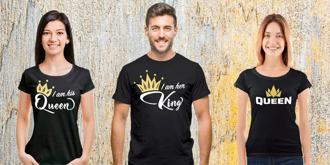 Párová trička s nápisy King a Queen, 100% bavlna